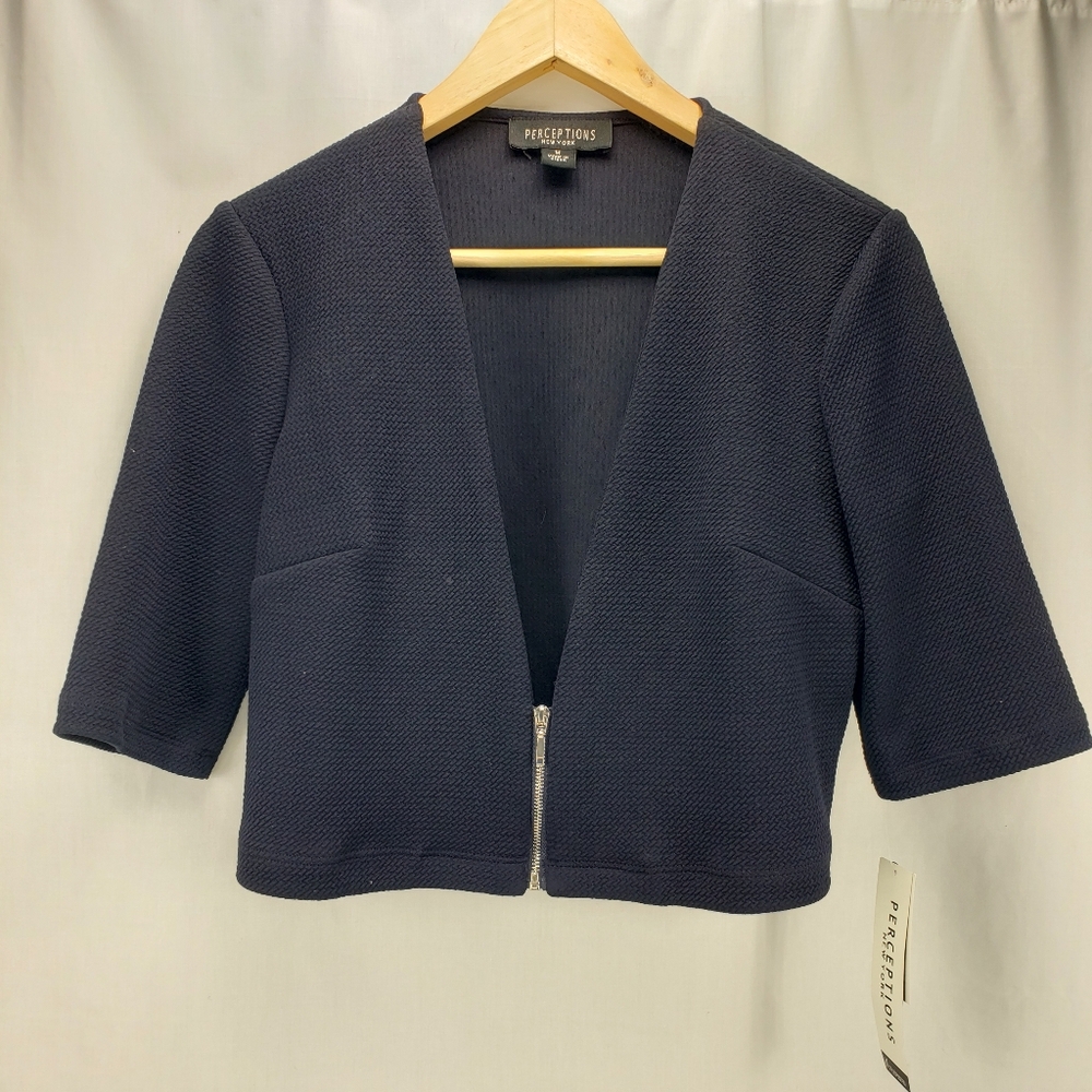 Perceptions New York Half-Sleeve Navy Blue Short V-Neck Jacket Women Size M NWT